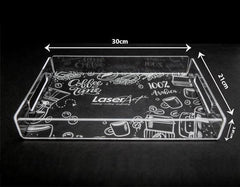 Clear Sturdy Acrylic Serving Tray with Handles - Laser Art MTL