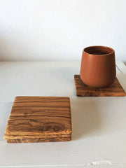 Olive Wood Square Coasters - Set of 4 - Laser Art MTL